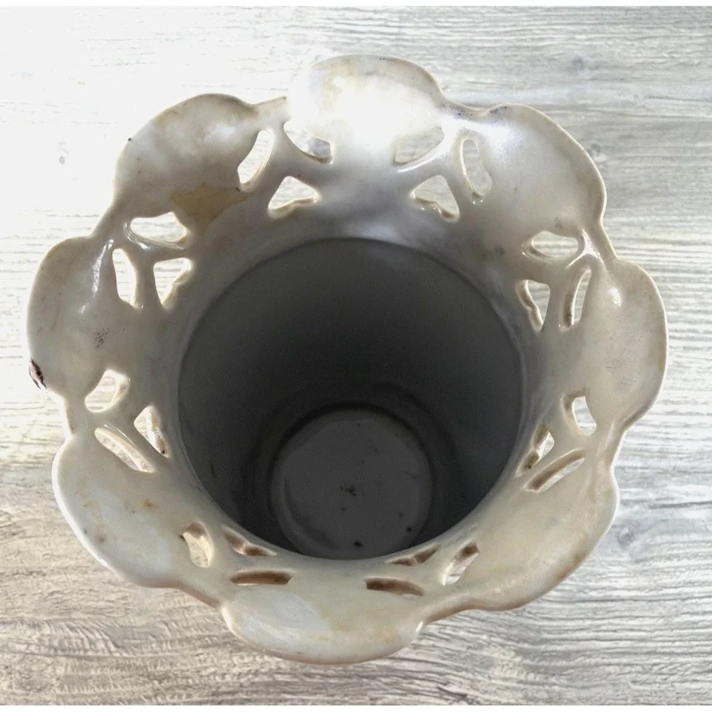 Antique 20'S Schonwald Vase PSAA Porcelain Arzberg Bavaria Blue Bird Pierced Rim